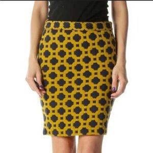 Anthropologie Geometric Yellow and Navy Pencil Skirt